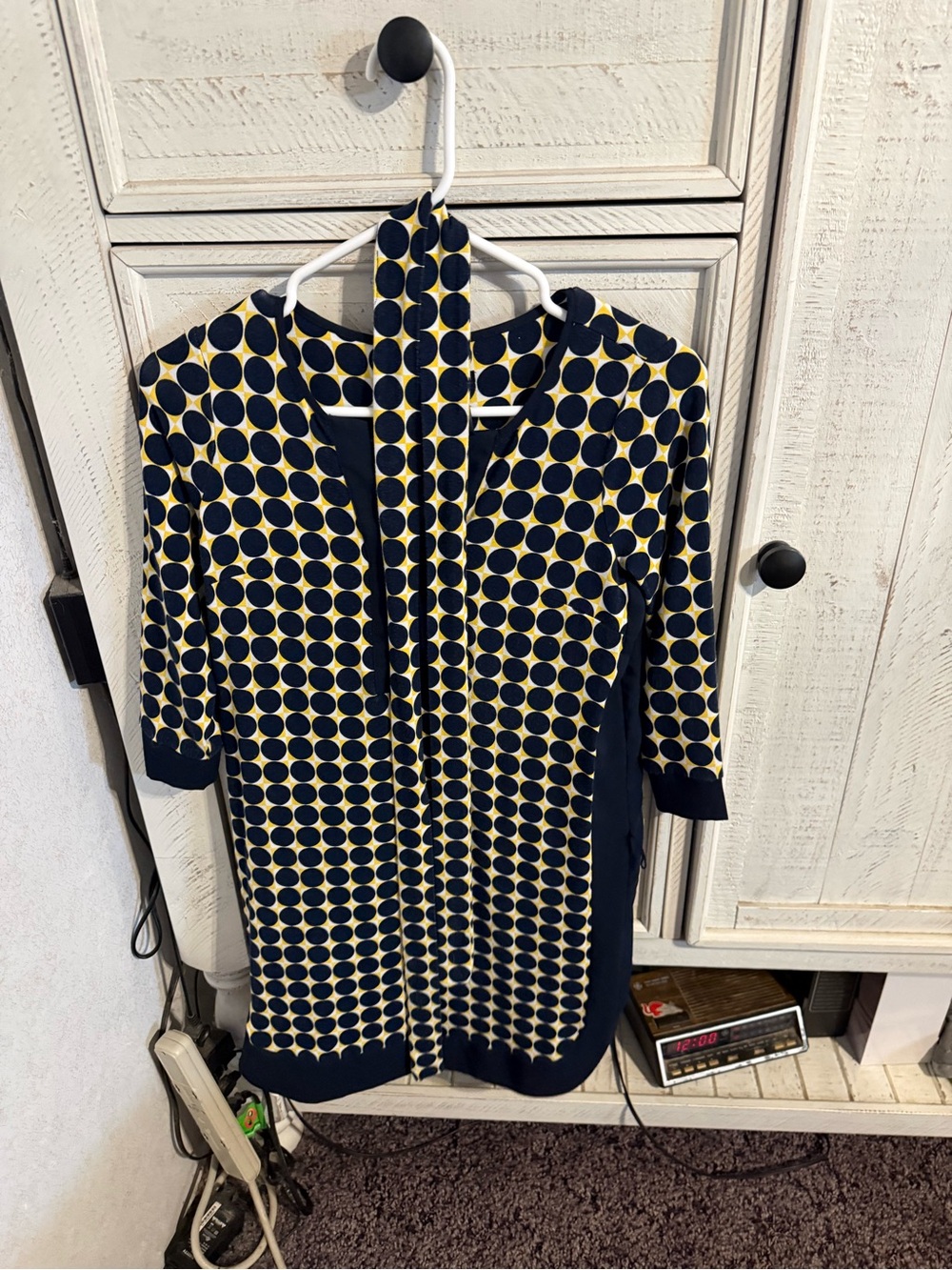 Ann Taylor Navy and Yellow Polka Dot Midi Dress